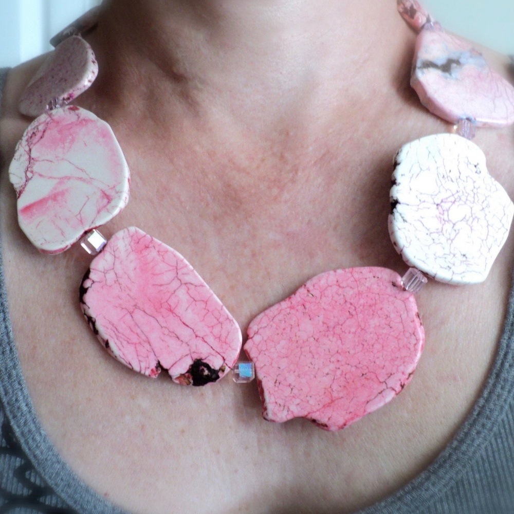 Pale Pink Magnesite Slab Necklace